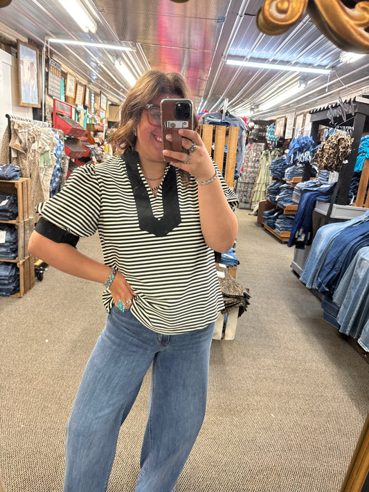 Black Striped Puff Sleeve