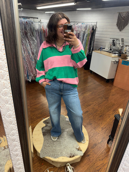 Green and Pink Lightweight Sweater