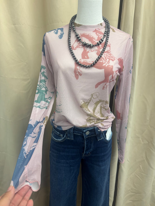 Horse Print Mesh Top