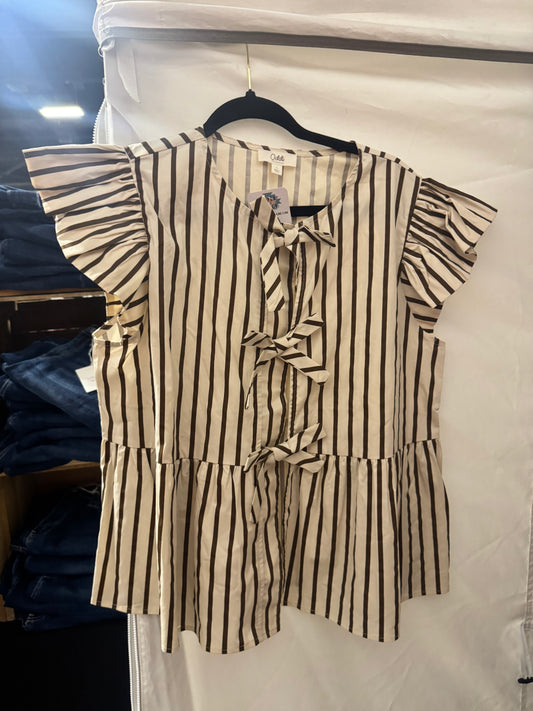 Brown Striped Bow Top