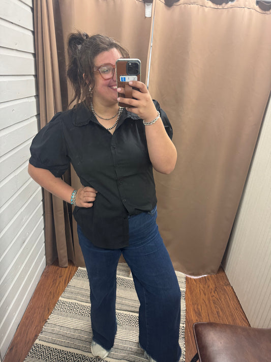 Black Ruffle Collar Top