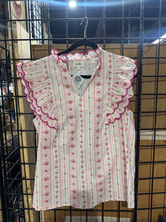 Pink Print Ruffle Top