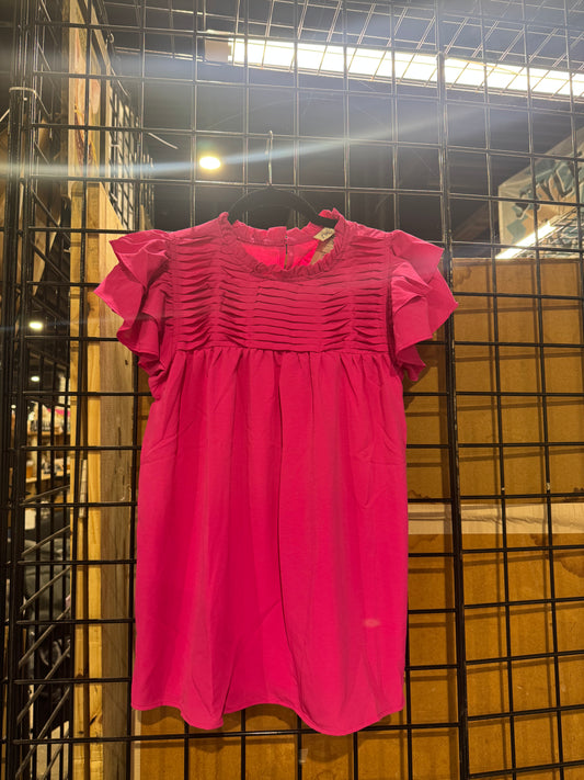 Hot Pink Flutter Sleeve Top