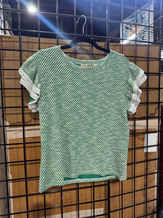 Green Ruffle Trim Top