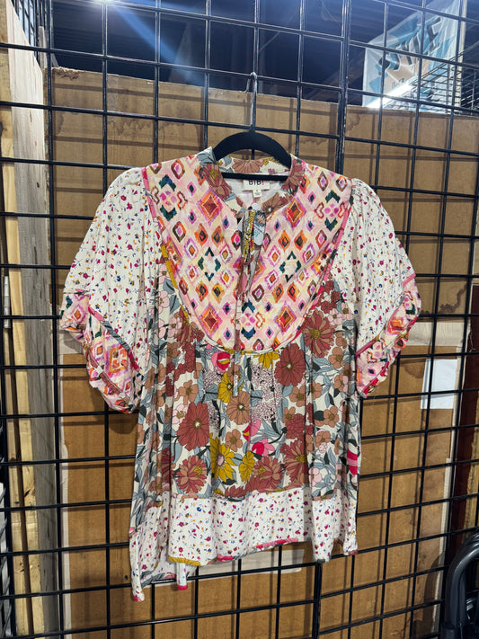 Pink Mixed Print Top