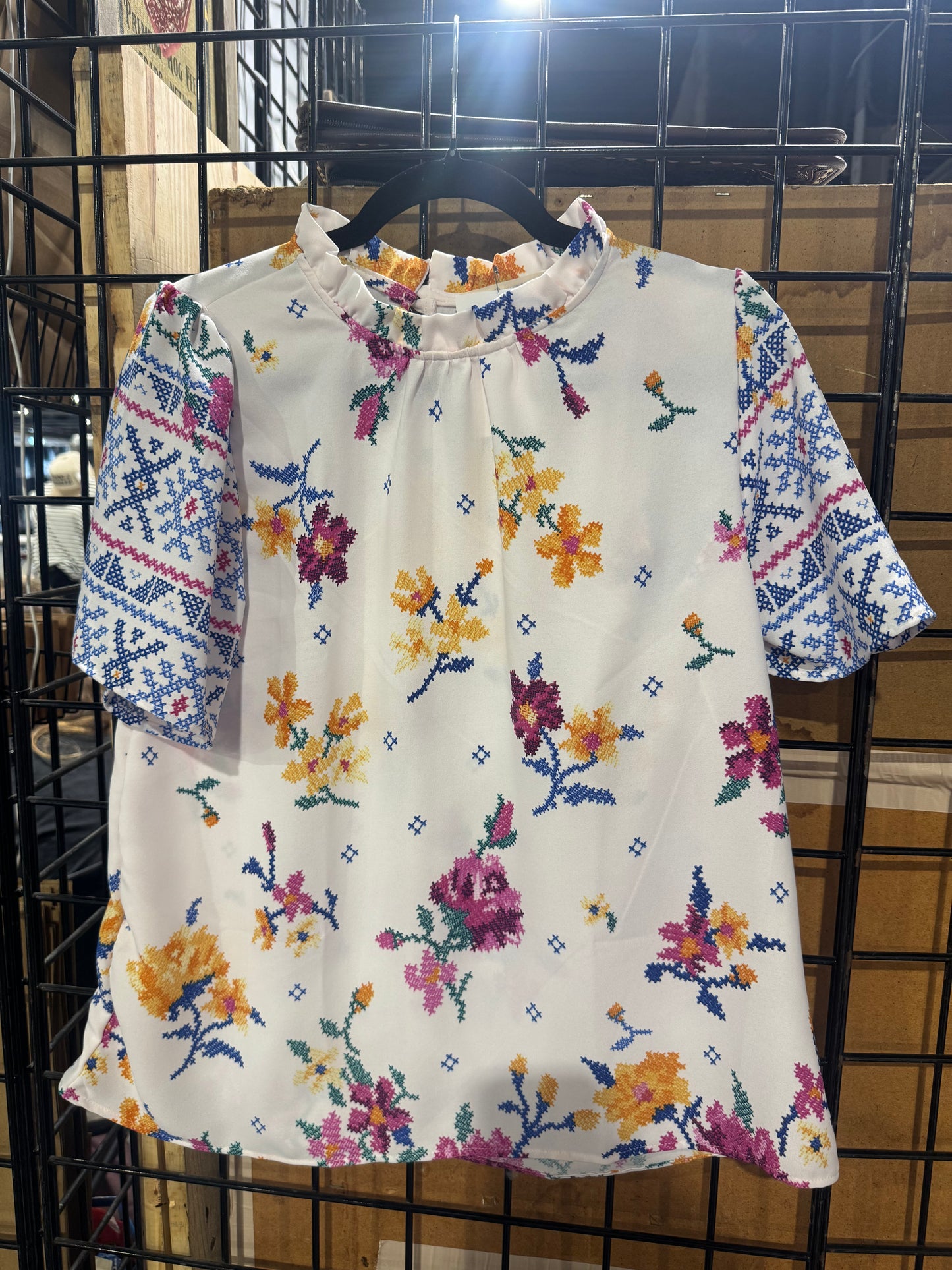 White Floral Print Top