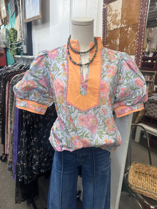 Peach and Floral Top