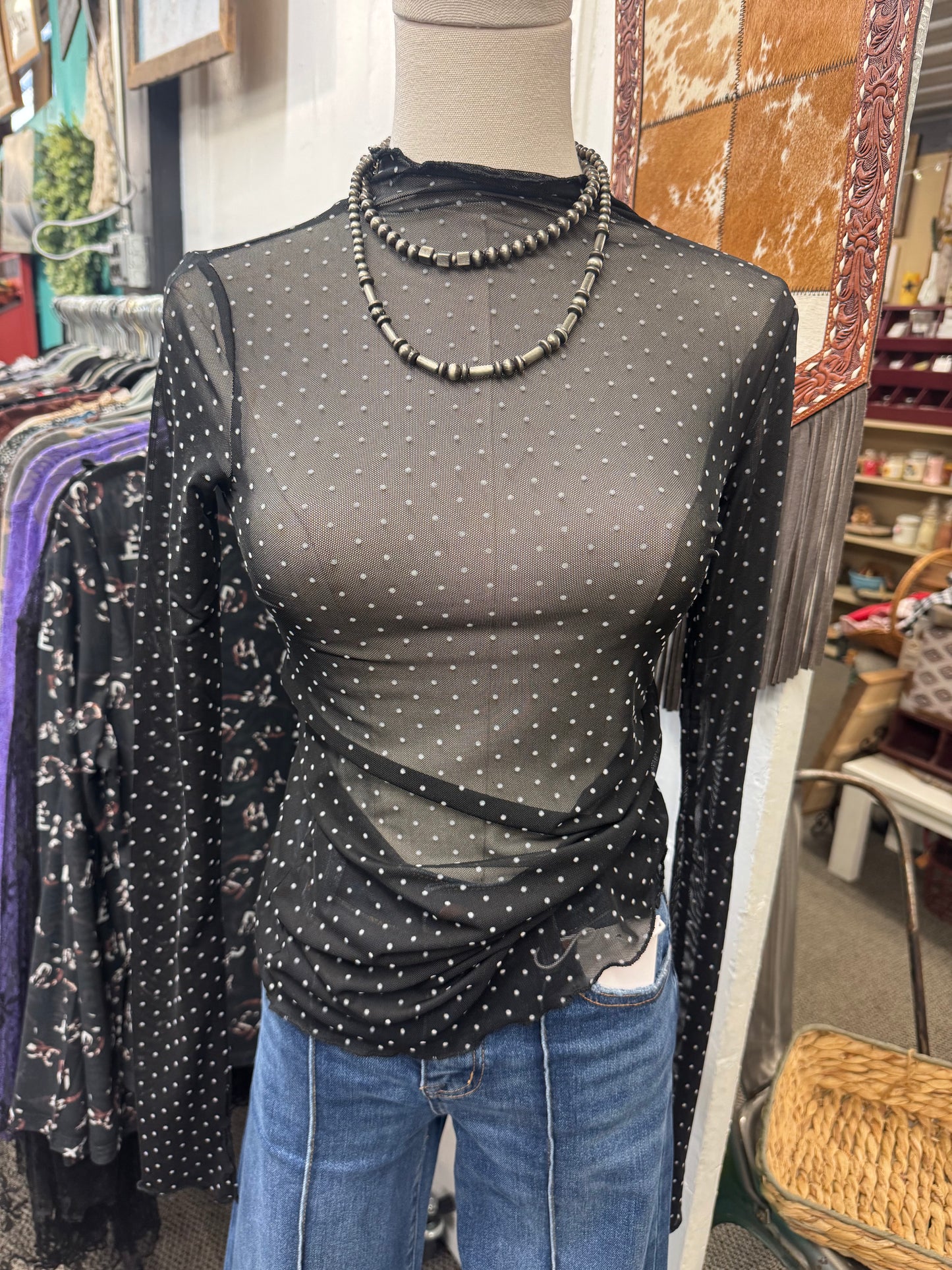 Tiny Dot Mesh Top