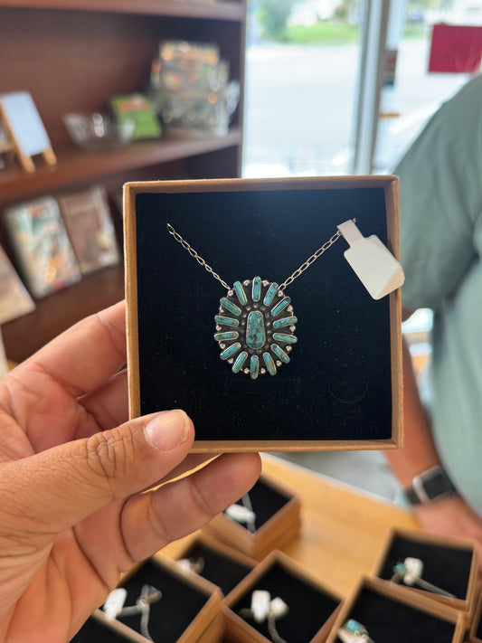 Turquoise Cluster Pendant Necklace