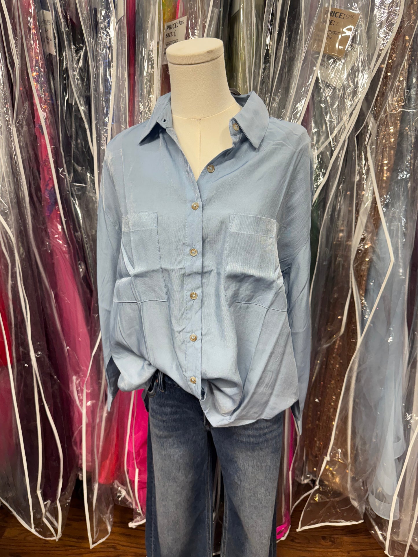 Blue Linen Button Up