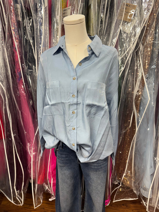 Blue Linen Button Up