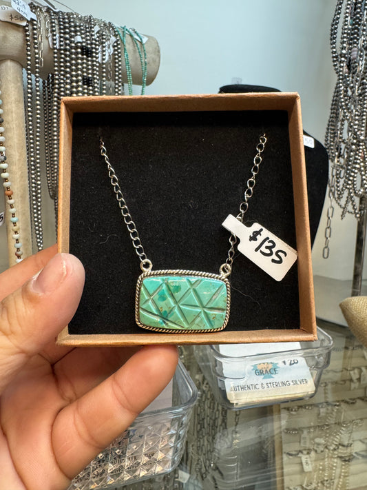 Rectangle Scored Turquoise Necklace