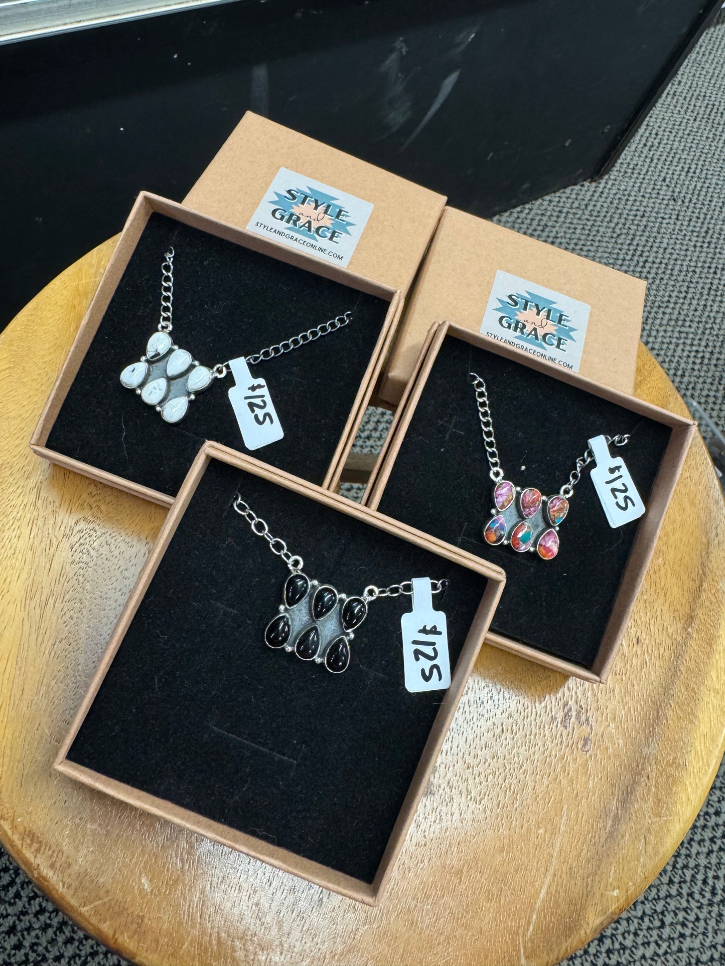 Six Stone Cluster Bar Necklace