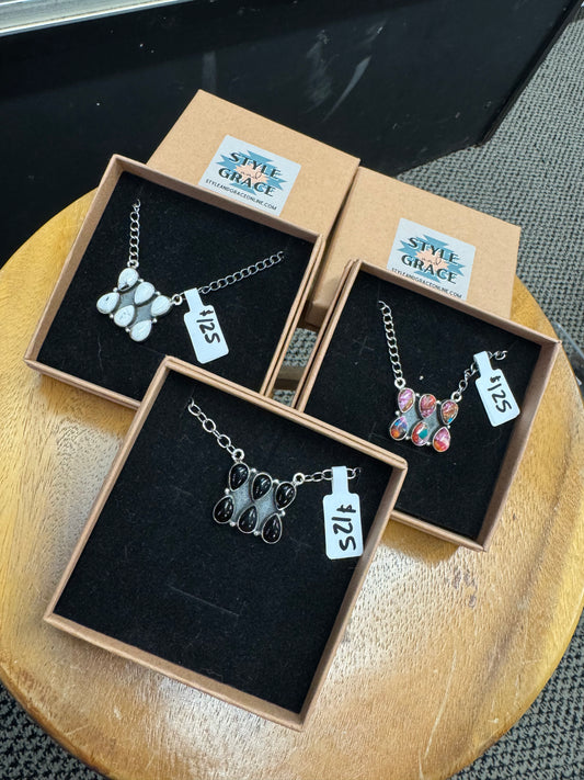 Six Stone Cluster Bar Necklace