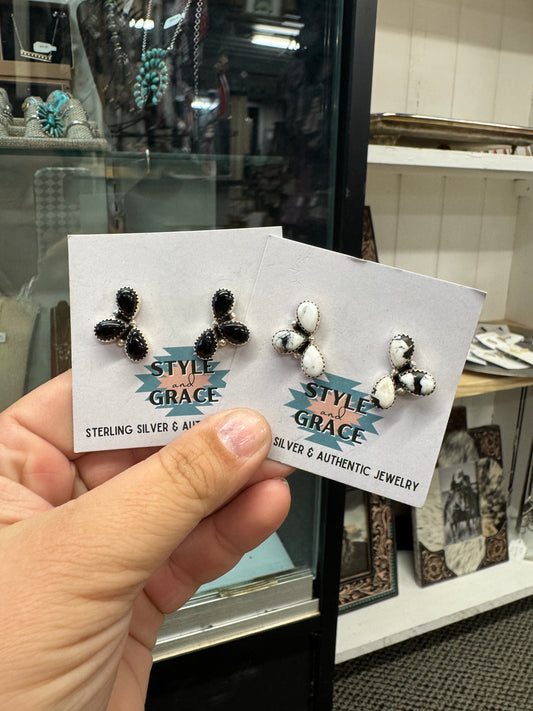 Triple Stone Earrings