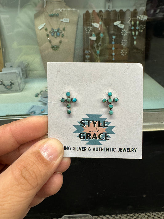 Turquoise Cross Stud Earrings