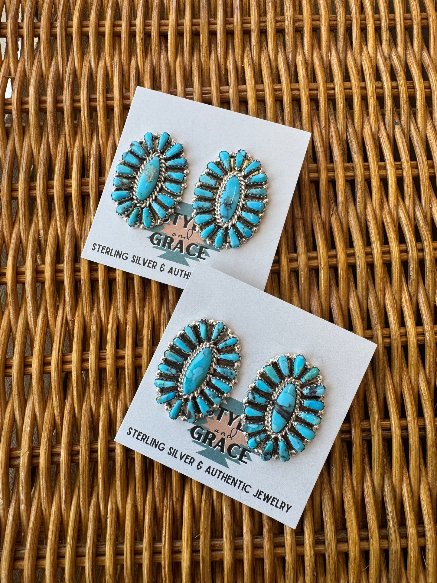 Turquoise Oval Cluster Earrings