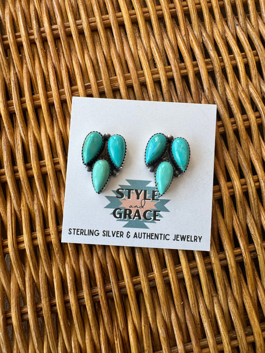 Three Stone Turquoise Earrings